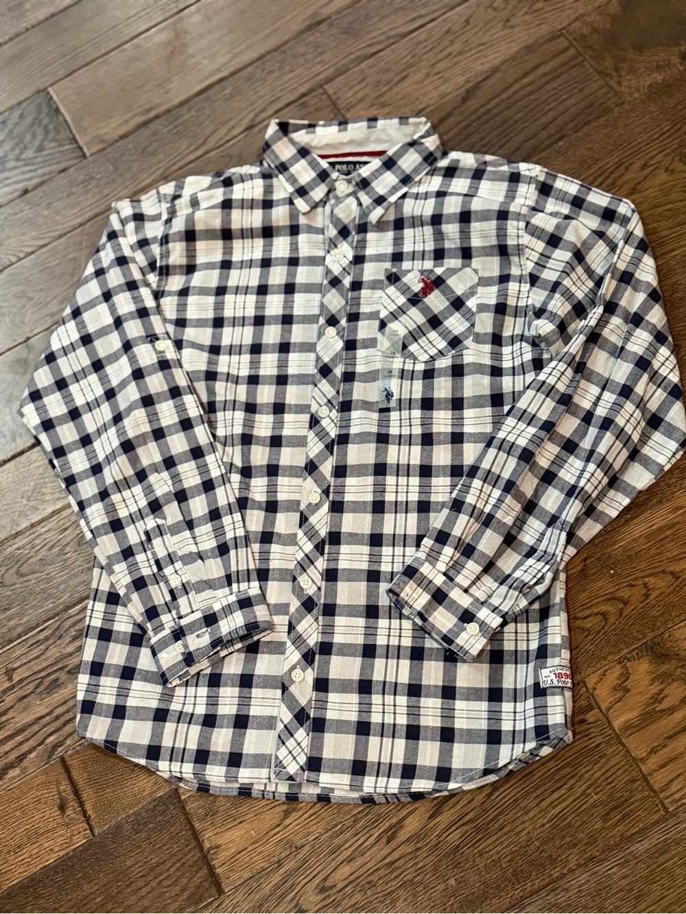 Youth U.S. Polo Assn. Navy and White Plaid Button-Down Shirt - XL (18)
-NWT